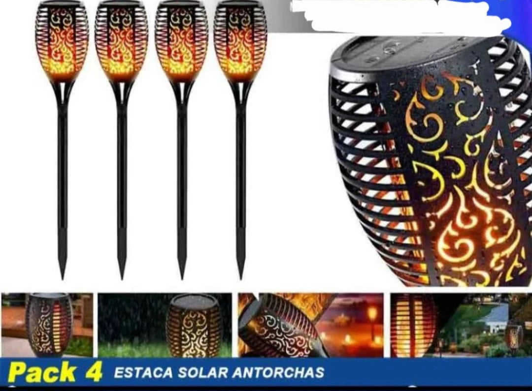 PACK 4 ANTORCHAS SOLARES DE JARDÍN 58CM